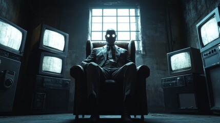 A man is sitting in a chair in front of a television set