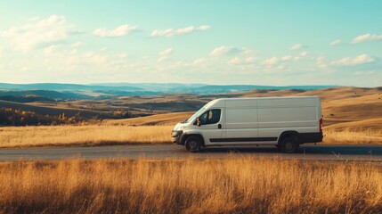 Obraz premium Rural Delivery Service: Van Driving with Packages in Countryside