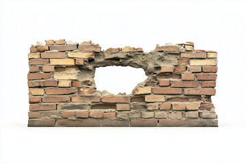 Broken Brick Wall with Hole in the Center Isolated