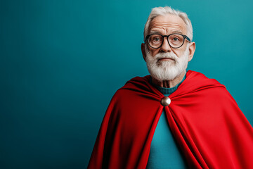 Grandfather in Superhero Costume Isolated Color Background