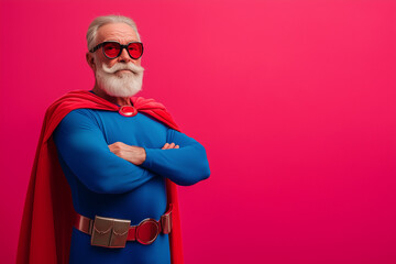 Grandfather in Superhero Costume Isolated Color Background