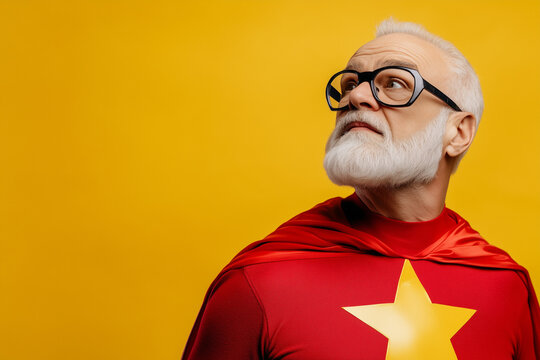 Grandfather in Superhero Costume Isolated Color Background