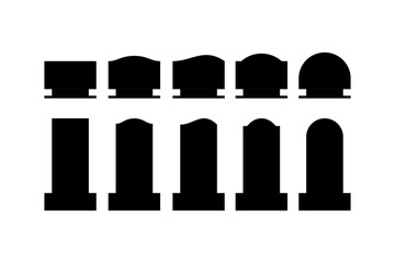 Graves silhouette vector isolated on white background, cemetery gravestone silhouette, tombstone element. Stella monument set. Concept death burial funeral, end of life.