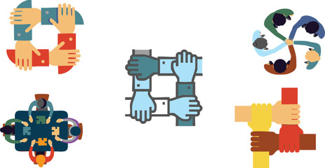 Vector Illustration of a Group Holding Hands, Connected Together – 'Strength in Unity' Theme, Perfect for Business, Websites, School Presentations, and More.Adobe Illustrator Artwork