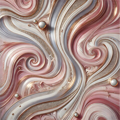 Pearlescent pink, silver and gold, marble background.