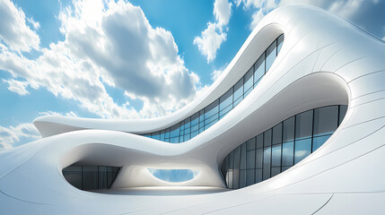 Modern architectural marvel: a symphony of curves and sky. Architectural Symphonies. Illustration