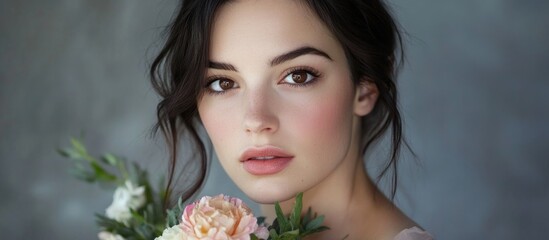 Naklejka premium Portrait of a Beautiful Woman with Flowers