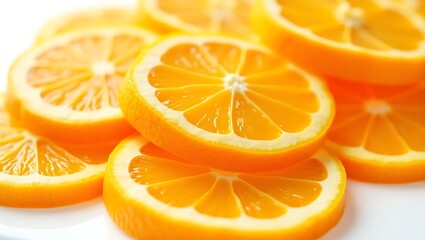 Fototapeta premium Slices of fresh oranges piled on a white plate for cooking and drinks