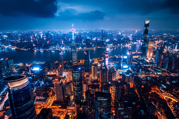 Naklejka premium Urban landscape glowing brightly. Generative AI