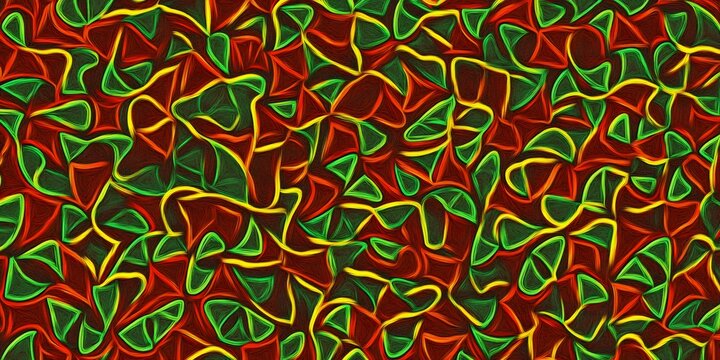 Vibrant reggae inspired pattern featuring interlacing yellow, green, red lines creating seamless background design for digital platforms and creative graphics