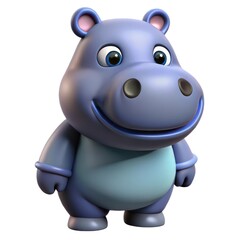 Naklejka premium Cute 3D Cartoon Hippopotamus Illustration