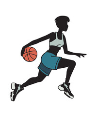A sporty woman illustration, workout playing basketball, hobby and leisure