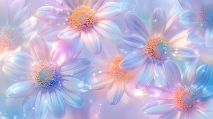 Obraz premium A seamless pattern of pastel rainbow daisies, their petals glowing with soft hues 