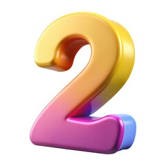 3D Number 2 Yellow Pink Colorful Illustration