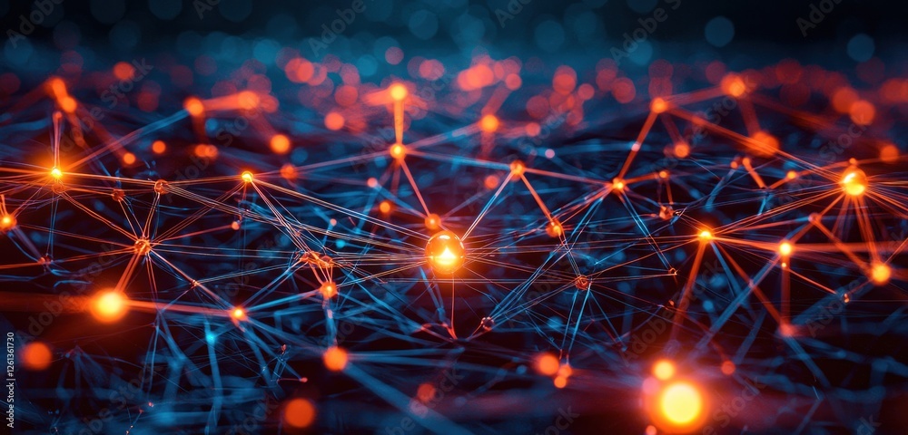 Wall mural a red abstract background featuring a network of glowing connections, evoking high-tech and digital 