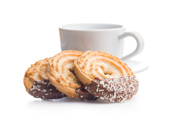 Sweet chocolate cookies isolated on white background.