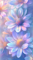 Fototapeta premium A seamless pattern of pastel rainbow daisies, their petals glowing with soft hues 