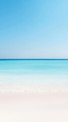 serene beach scene with clear blue water and bright sky