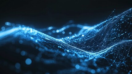 Naklejka premium Abstract Blue Digital Wave Background Modern Technology Network Design Futuristic Elegant Glowing Particle Shiny Digital Art Illustration Graphic 