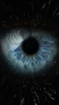 Close up of  scary eye on spooky background vertical video