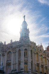Fototapeta premium The Gran Teatro de La Habana, a stunning neoclassical building in Havana, Cuba, features intricate sculptures and elegant architectural details. 