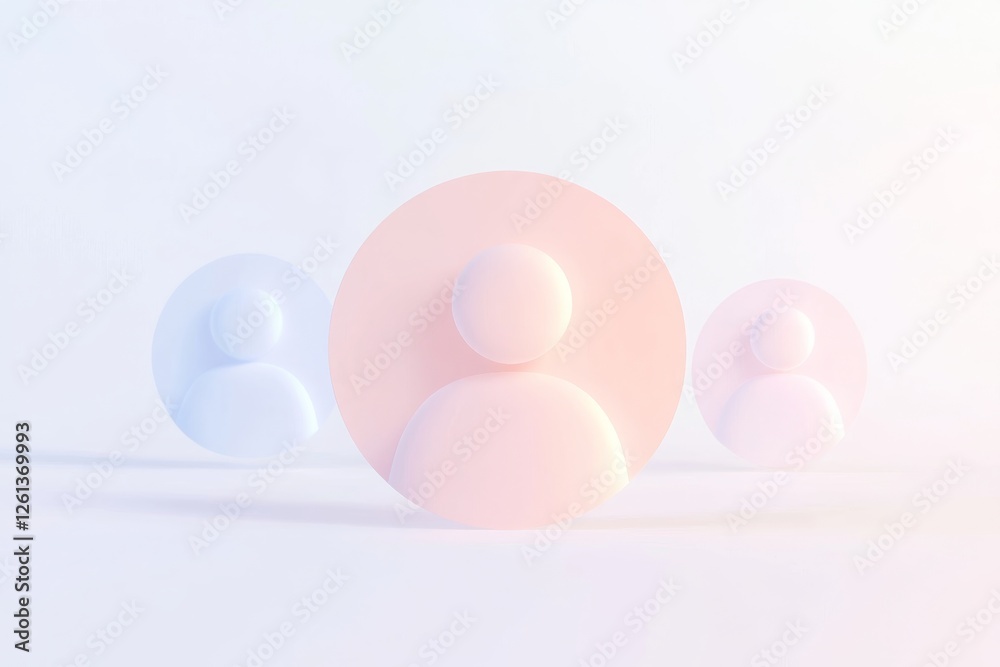 Poster render showcasing abstract human figures in soft colors representing connection and communication in