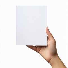 Fototapeta premium A hand holds a blank white square piece of paper