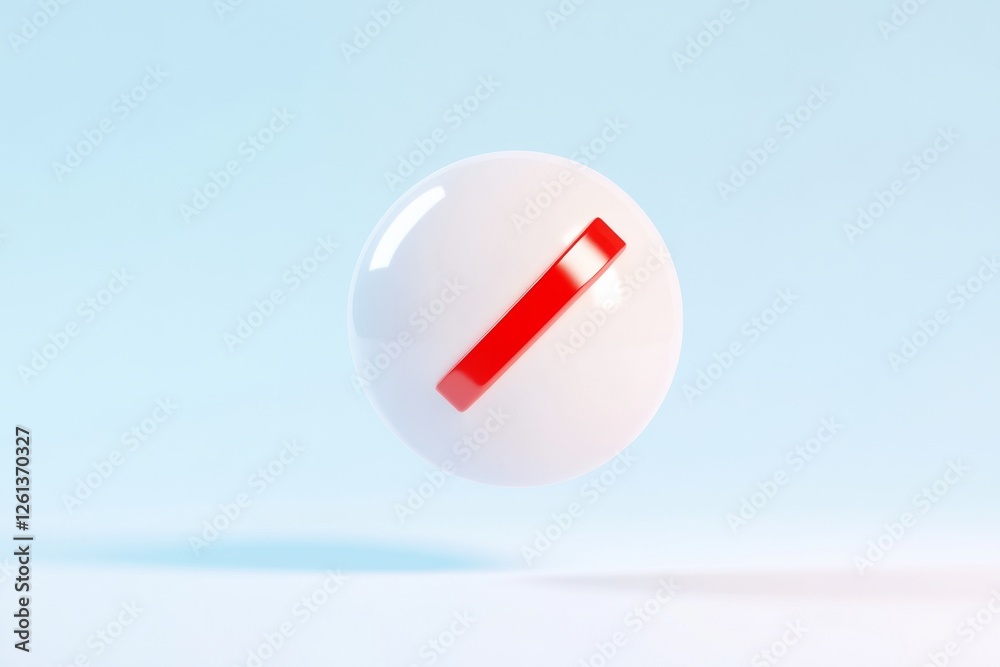 Poster render of a floating spherical object featuring a distinctive red stripe against a pastel background