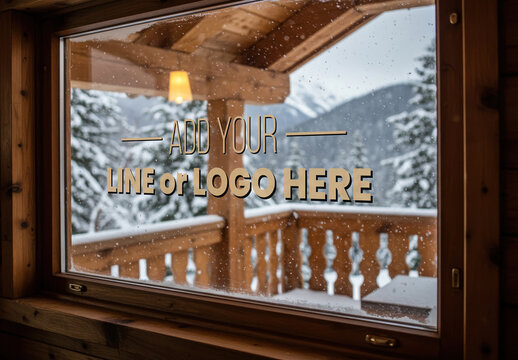Logo or Message on Wooden Cottage Window Snow Mockup