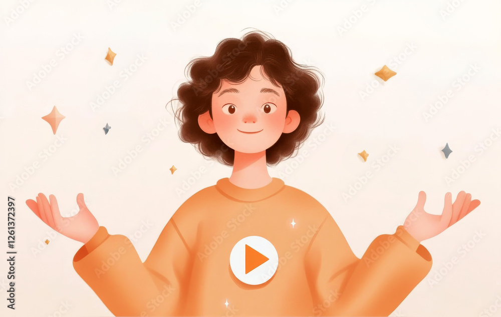 Poster creative flat design character representing media and communication with cheerful expression and pla