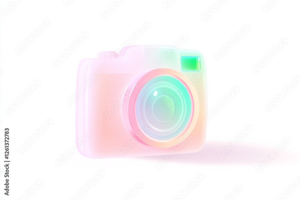 Poster flat design representation of a camera emphasizing media and communication concepts in a minimalisti