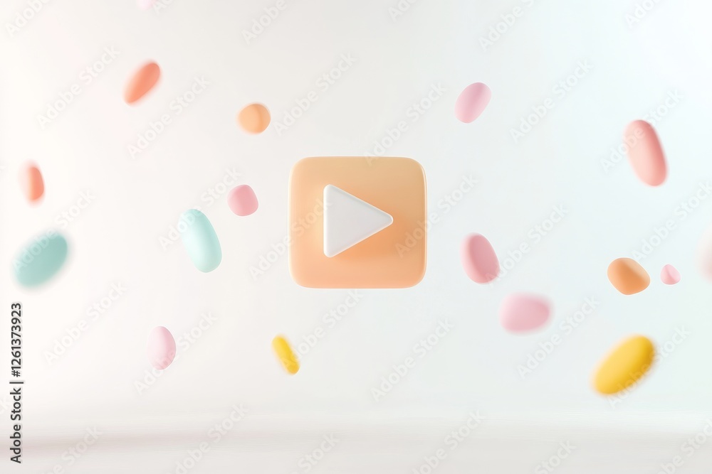 Poster flat design representation of play button with colorful elements in a minimalist setting