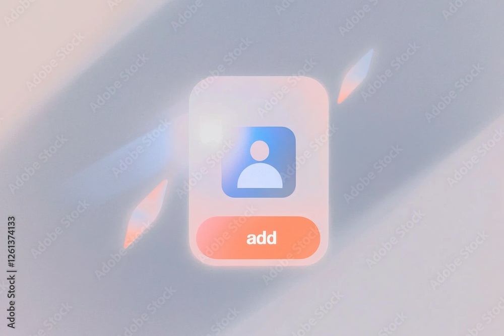 Poster flat design illustration of an add user button for media and communication applications