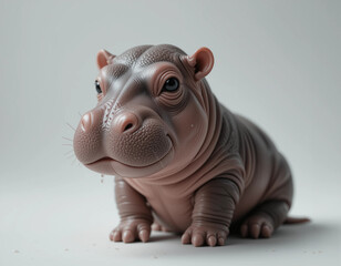 Fototapeta premium Baby Hippopotamus Sitting with a Chubby, Wrinkled Body