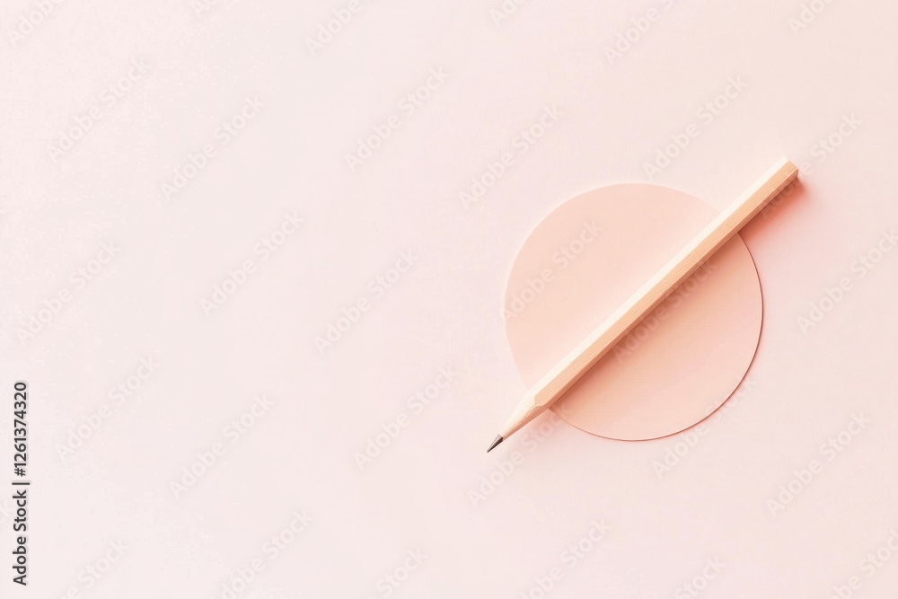 Poster designing with flat elements using pencil on a soft pink background for media and communication conc