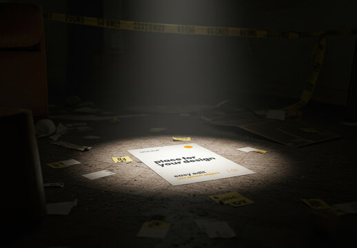 Page Laying on the Floor Police Crime Scene Spot Light Mockup