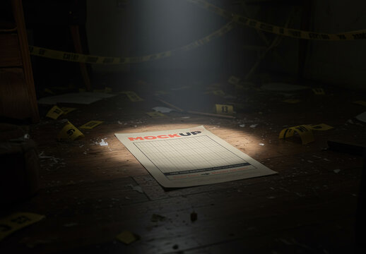 Page Laying on the Floor Crime Scene Spot Light Mockup