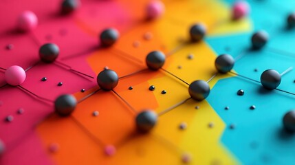 Abstract colorful network spheres linked together