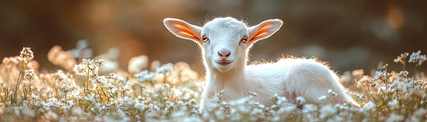 Obraz premium Goat in green meadow, soft focus, peaceful and natural