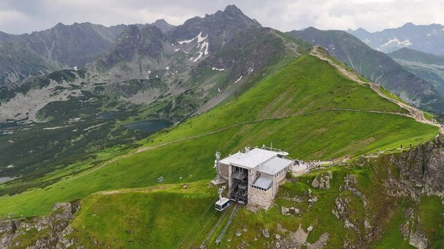 Aerial view of Kasprowy Wierch cable car upper station, Tatras, Poland