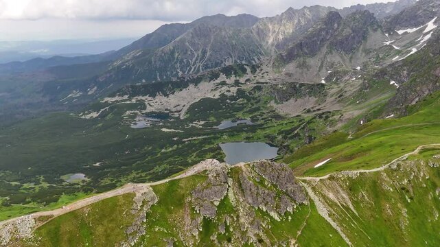 Aerial footage of Kasprowy Wierch peak in the Tatras, Poland