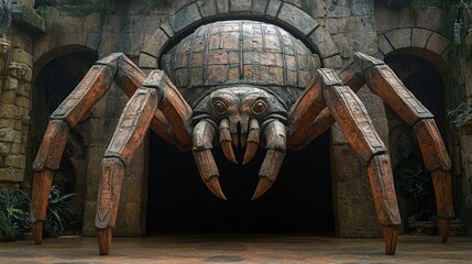 Giant spider monster doorway, jungle themed attraction