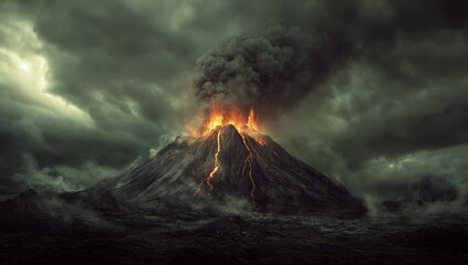 Erupting Volcano, Stormy Sky, Mountain, Disaster