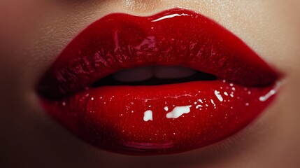 Obraz premium Glossy dark red texture on a subtle lip imprint. 2