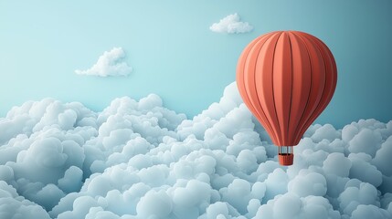 A background with hot air balloon and clouds in paper cut style.