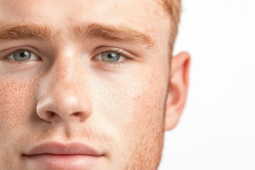 Obraz premium Confident Young Man with Vitiligo and Freckles Close Up Portrait Showcasing Unique Textured Skin