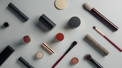 Obraz premium Minimalist luxury makeup set with elegant packaging on soft background