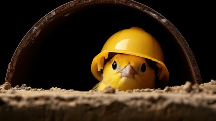 Cute canary dons a tiny miners hard hat, embodying the classic coal mine warning in a playful way.