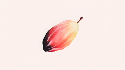 Watercolor painting of a single cacao pod, isolated on white background.