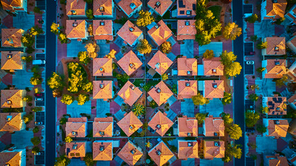 Fototapeta premium Aerial Suburban Neighborhood Grid Las Vegas Golden Hour